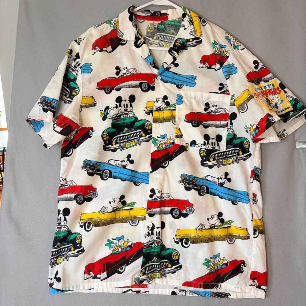 Mickey & Co JG Hook Disney Cars Button Down Hawaiian Shirt Mens Vintage Medium